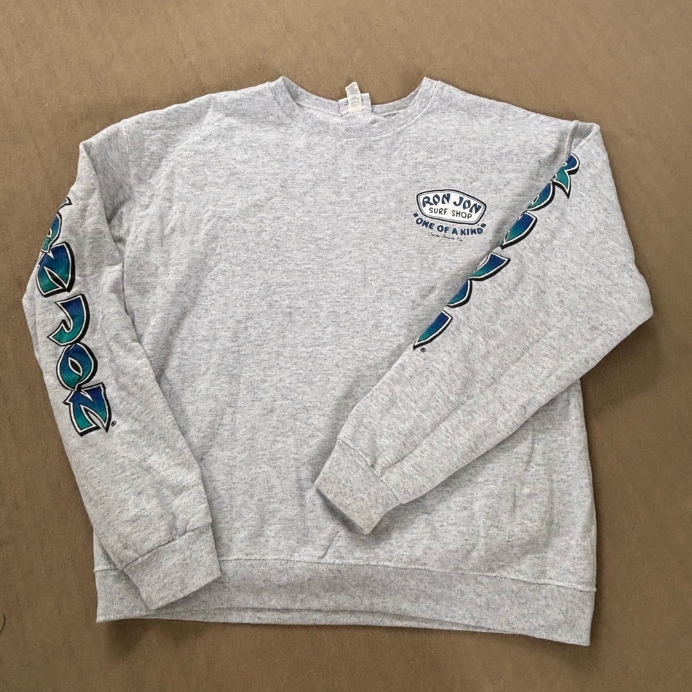 Ron Jon Gray Crewneck Sweater with Teal Accents